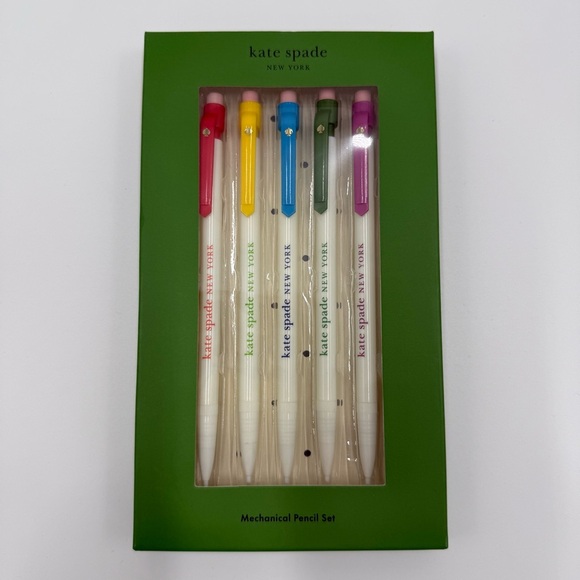 NWT kate spade Mechanical Pencil Set Cream with Various Color Tops, Set of 5 - Picture 2 of 5